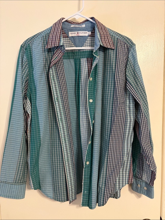Tommy Hilfiger Other - Tommy Hilfiger Men's Green and Blue Mixed-Plaid Button-Down Shirt